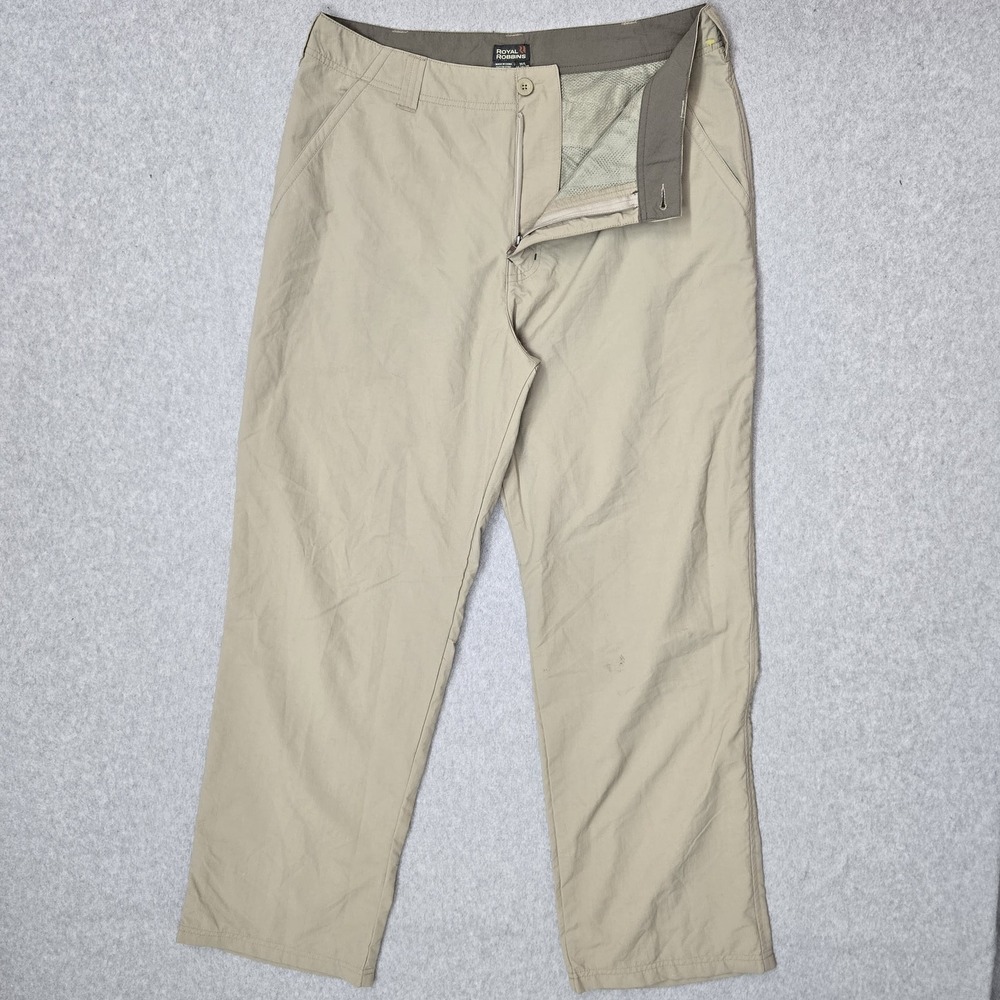 Royal Robbins Men Pants 34X30 Beige Nylon Chino ROY C-537 Hiking Pants Zipper